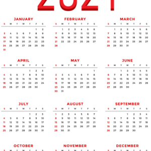 Calendar 2021 year PNG