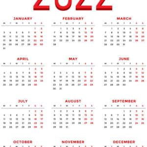 Calendar 2022 year PNG