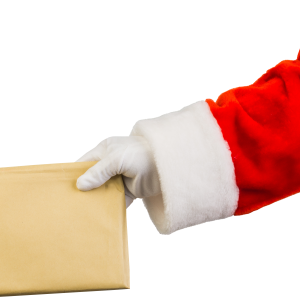 Santa Claus hand with box PNG