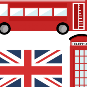 England London bus, flag, telephone booth PNG