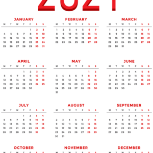 Calendar 2021 year PNG