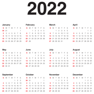 Calendar 2022 year PNG