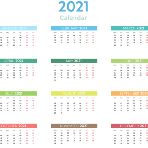 Calendar 2021 year PNG