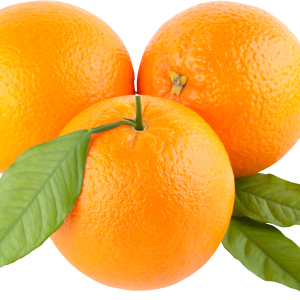 three oranges with leaves PNG image